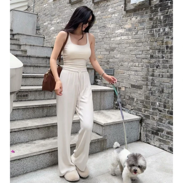 糯米裤女秋冬宽松高腰垂感慵懒拖地休闲直筒阔腿裤