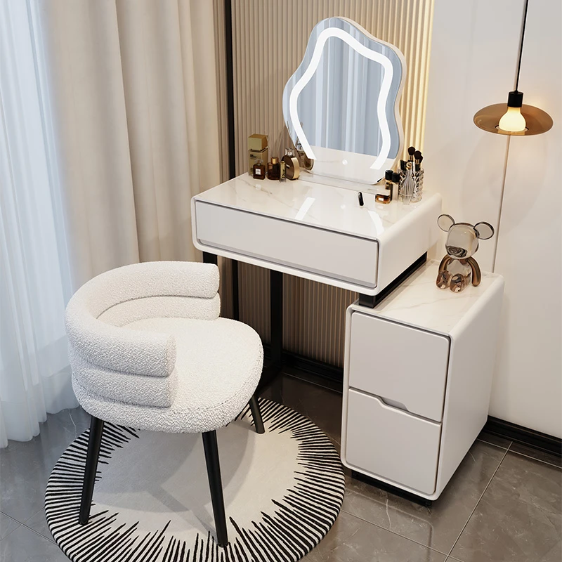 2023新款全实木岩板现代简约小户型梳妆台收纳柜一体轻奢化妆桌女