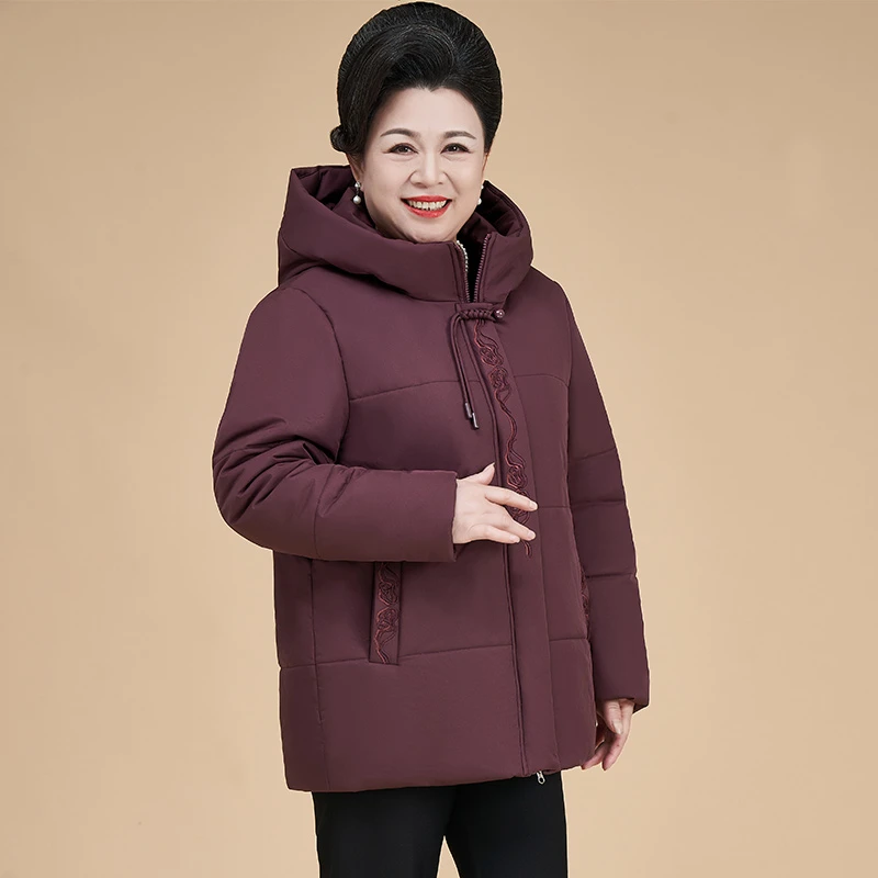 秋冬季新中式洋气妈妈装棉袄盘扣流苏棉衣刺绣双口袋加绒加厚棉服