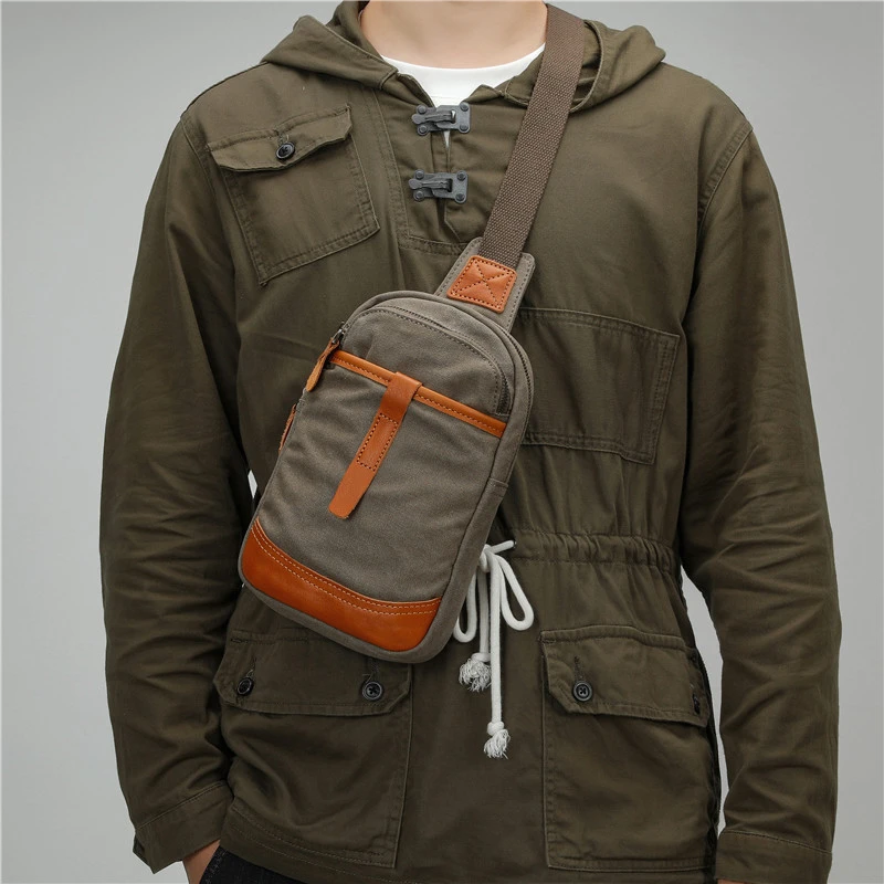 复古文艺胸包小背包配真皮男士单肩斜挎包运动休闲大容量帆布包包