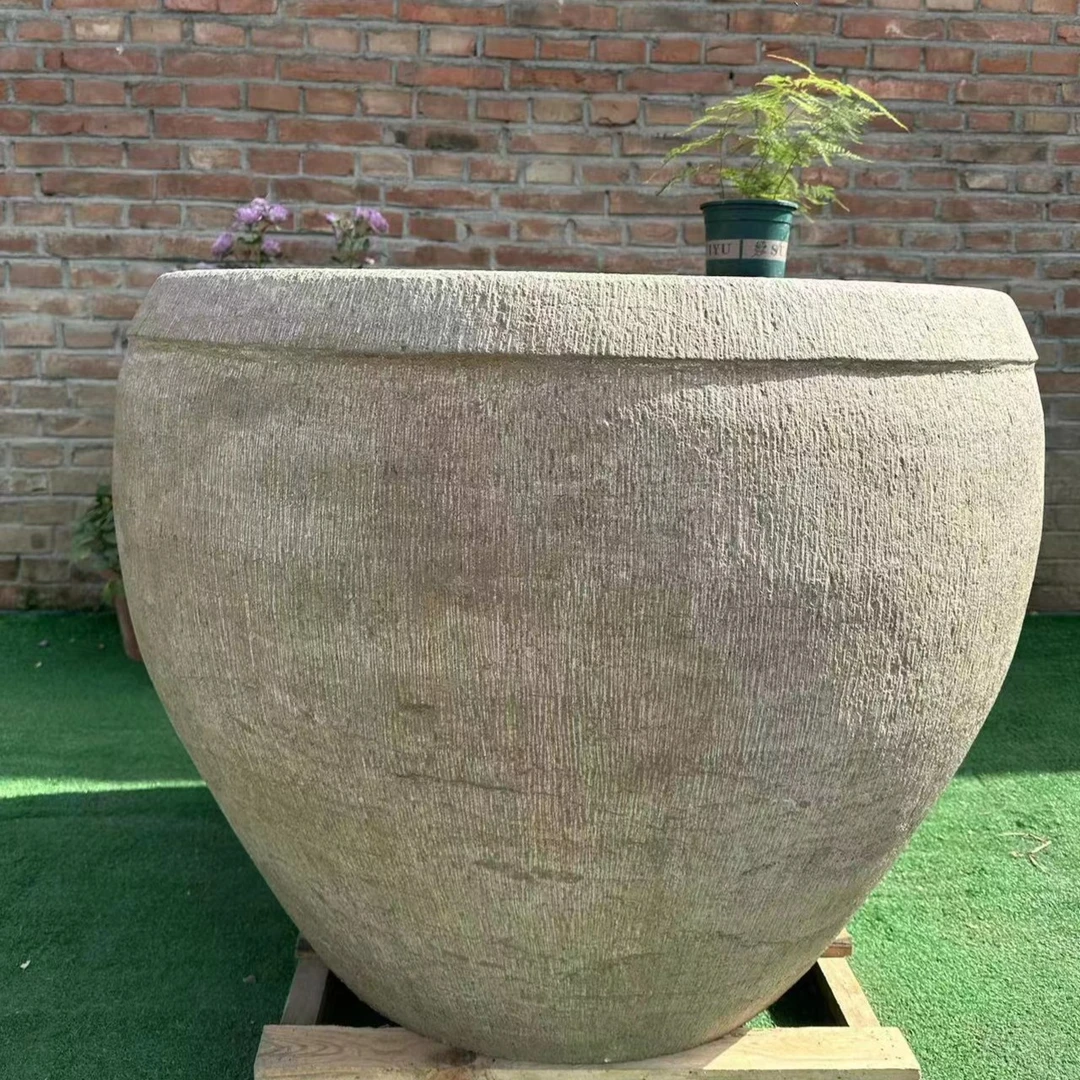 民俗石雕 百年青石老石缸，直径1米，全品不漏