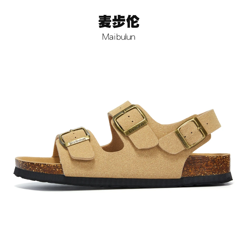 麦步伦勃肯半拖户外软木拖平底凉拖鞋磨砂夏季沙滩男女百搭H36
