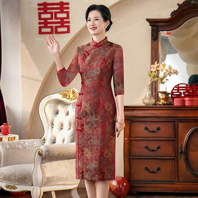 喜婆婆喜妈妈婚宴装2025春夏新款年轻妈妈宴会旗袍显瘦60663