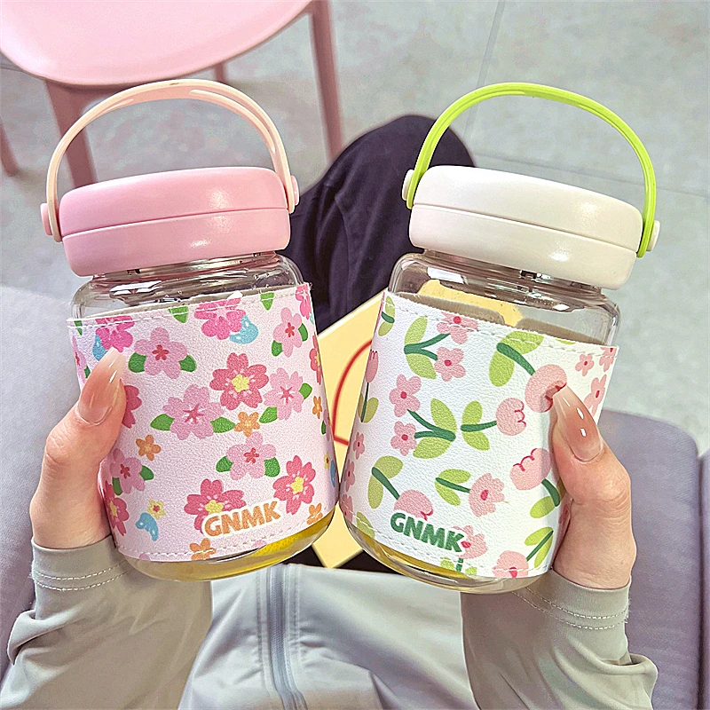 网红可爱带茶隔玻璃杯少女心防烫耐热泡茶水杯女生办公室便携杯子