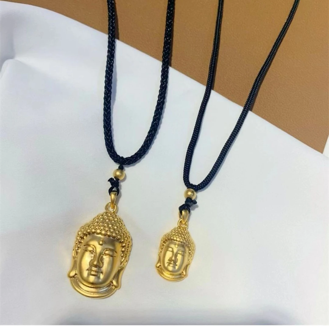 土拉兔 铜合金布艺项链 实心佛头吊坠项链女保平安黑色编织绳