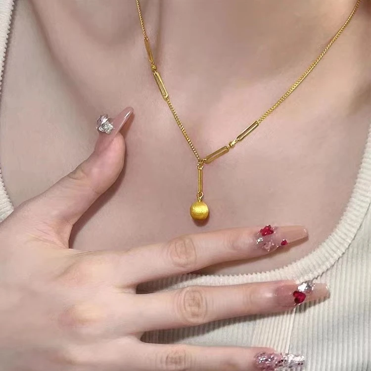 土拉兔 铜合金项链 高级有球必应磨砂小金球百搭气质项链女锁骨链