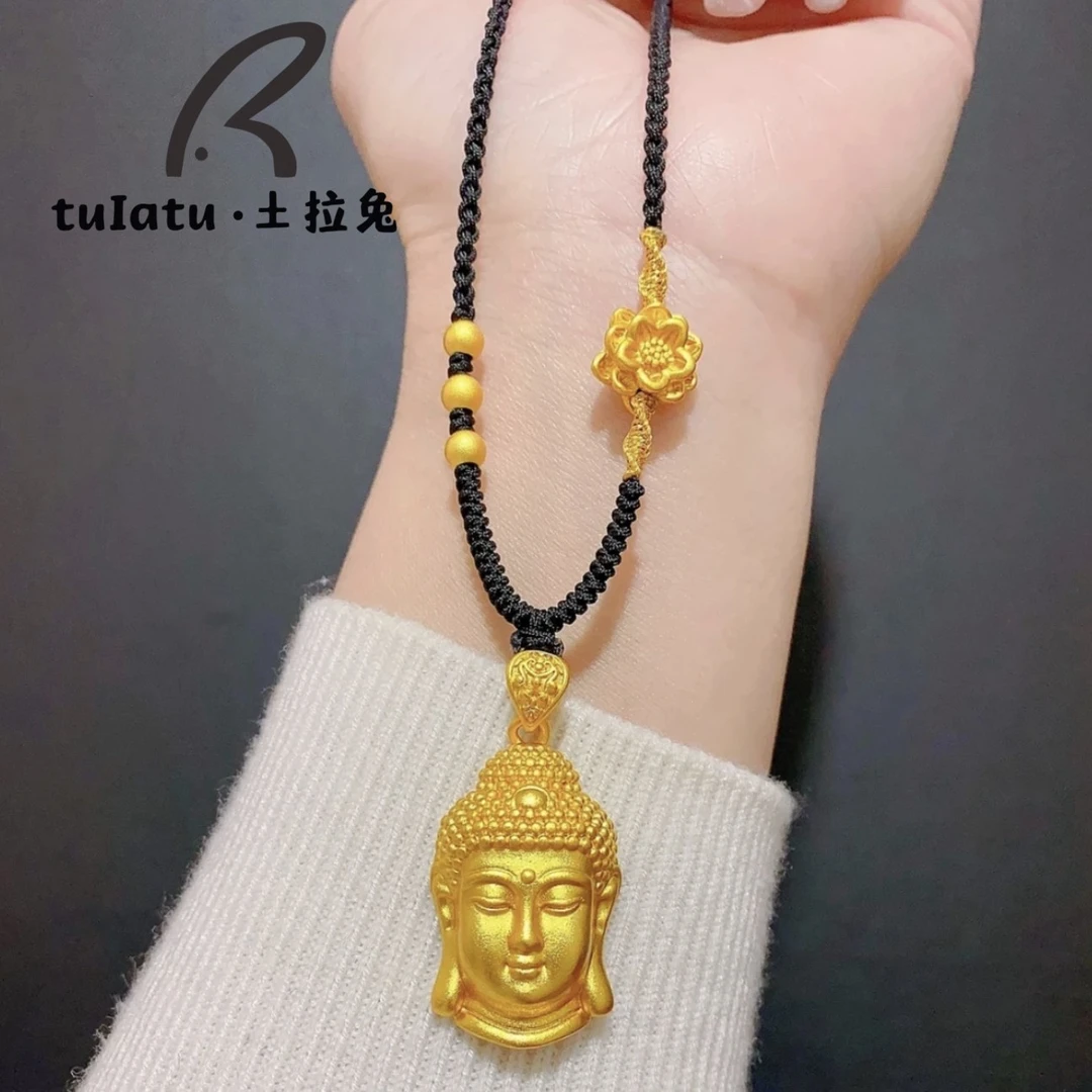 铜合金布艺项链 新中式国潮佛头吊坠永保平安简约奢华项链吊坠