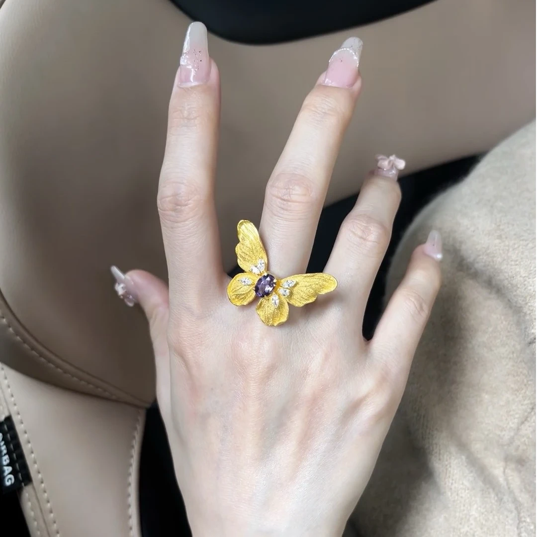 铜合金合成锆石戒指 超仙璀璨星河蝴蝶戒指高级感大气百搭食指环