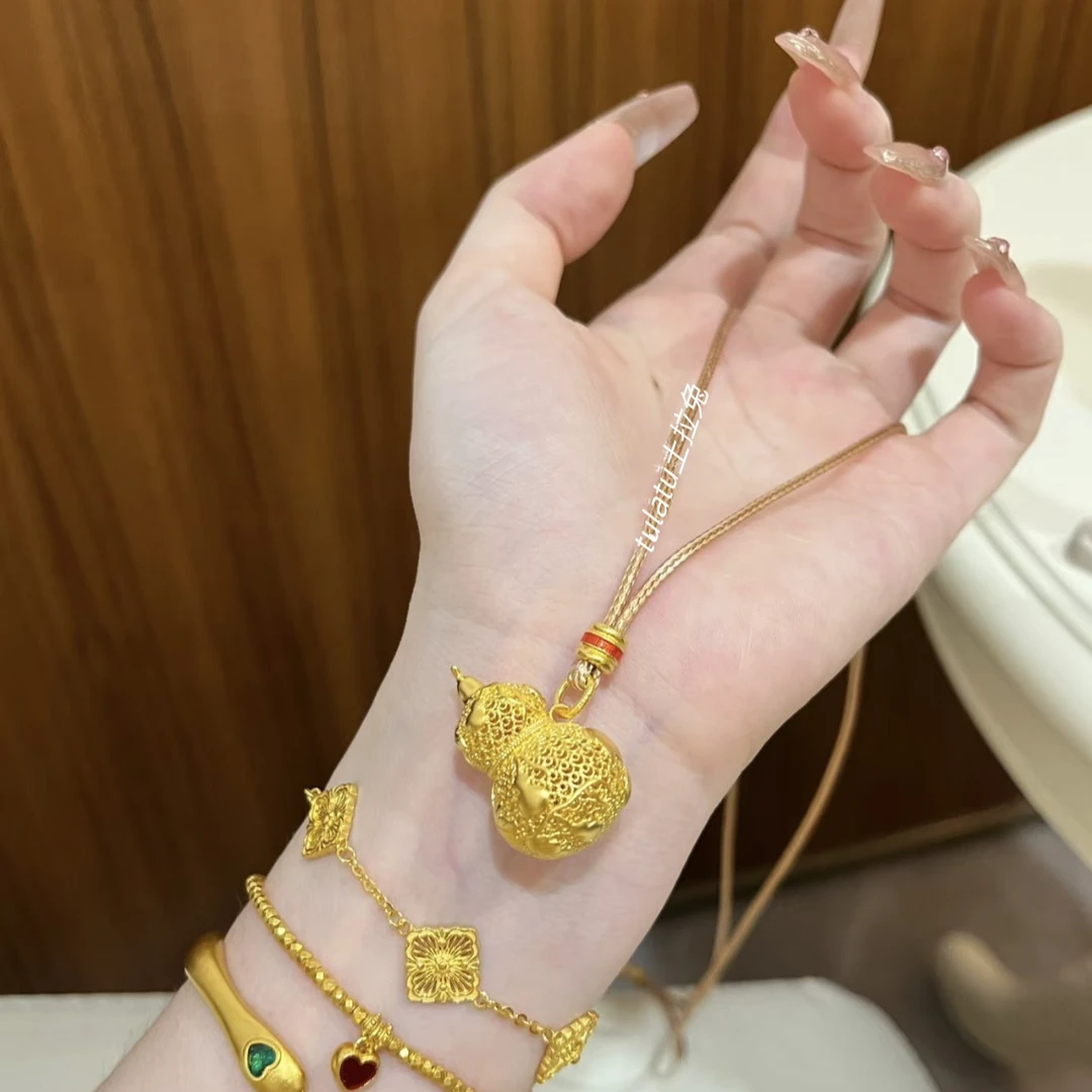 铜合金布艺项链 新中式花丝葫芦吊坠爬藤镂空福禄项链坠链时尚