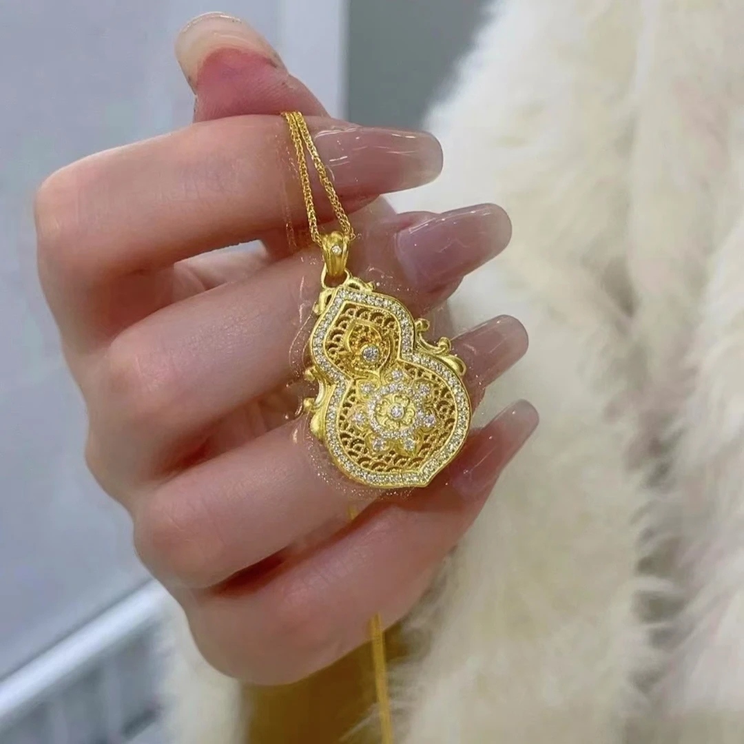 铜合金项链 新中式人生四美福禄葫芦时尚百搭吊坠项链女