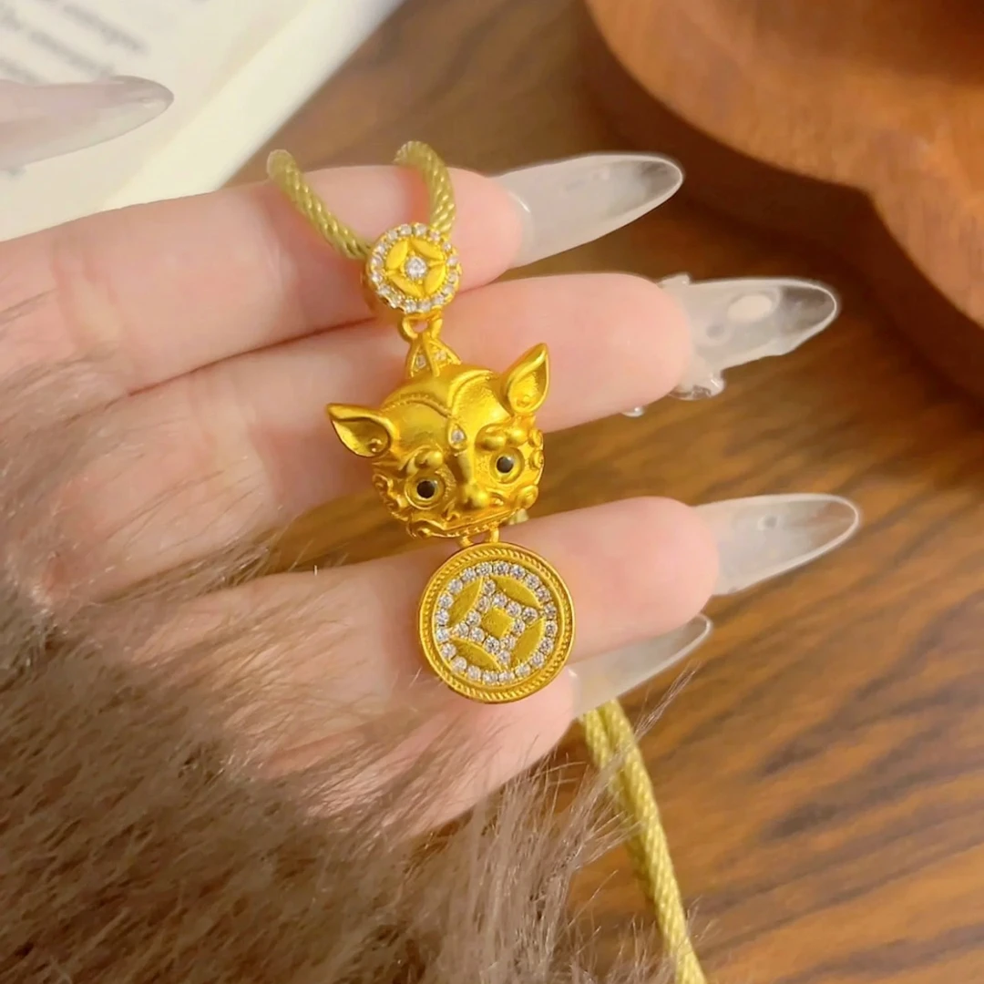 铜合金布艺项链 韦雪同款新中式招财貔貅立体吊坠项链新款毛衣链