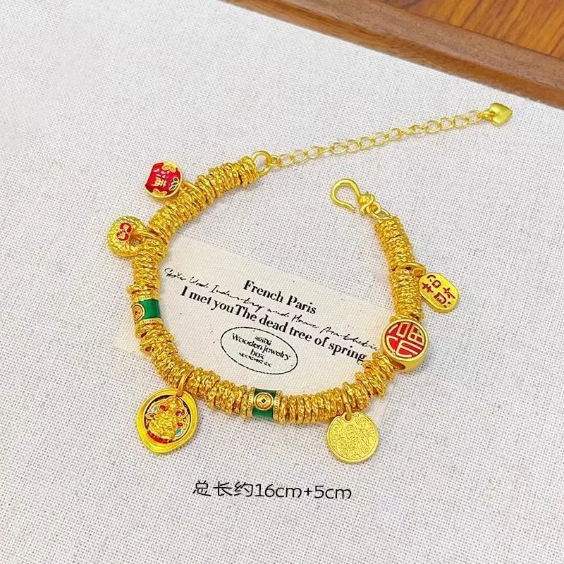 铜合金手链 新中式黄财神小胖福盘缠手链国风复古手工手串百搭