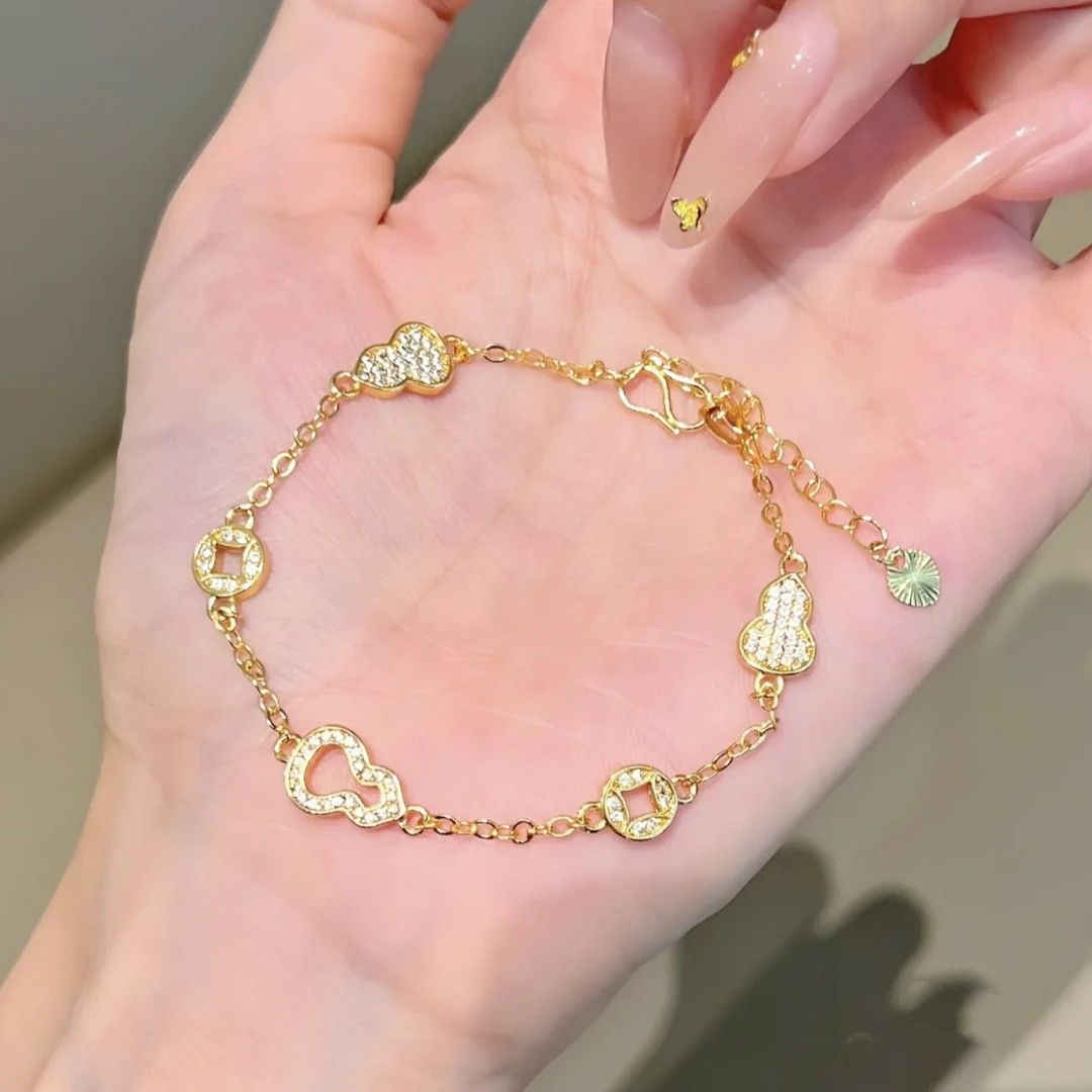 铜合金合成锆石手链 新中式葫芦手链镂空时尚高级感仙女气质简约