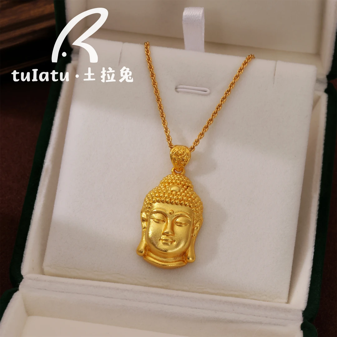 铜合金项链 民族风佛头吊坠圆珠项链复古时尚高级感锁骨链项链