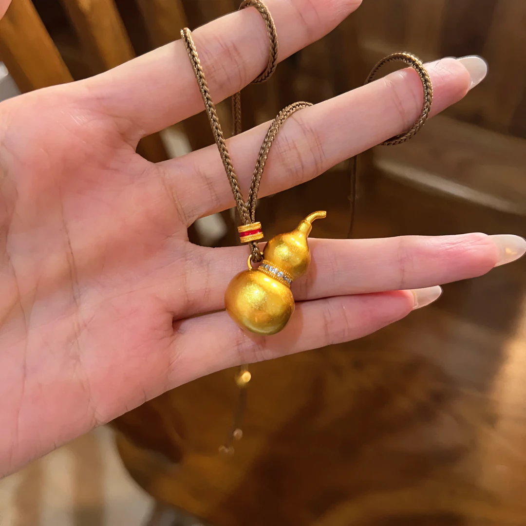 铜合金布艺项链 新中式葫芦项链女精致高级感编织绳福禄锁骨链