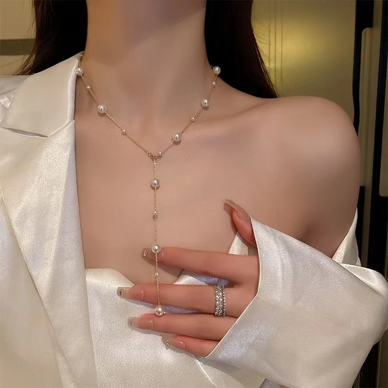 土拉兔 钛钢项链 满天星流苏珍珠项链小众简约高级锁骨链女