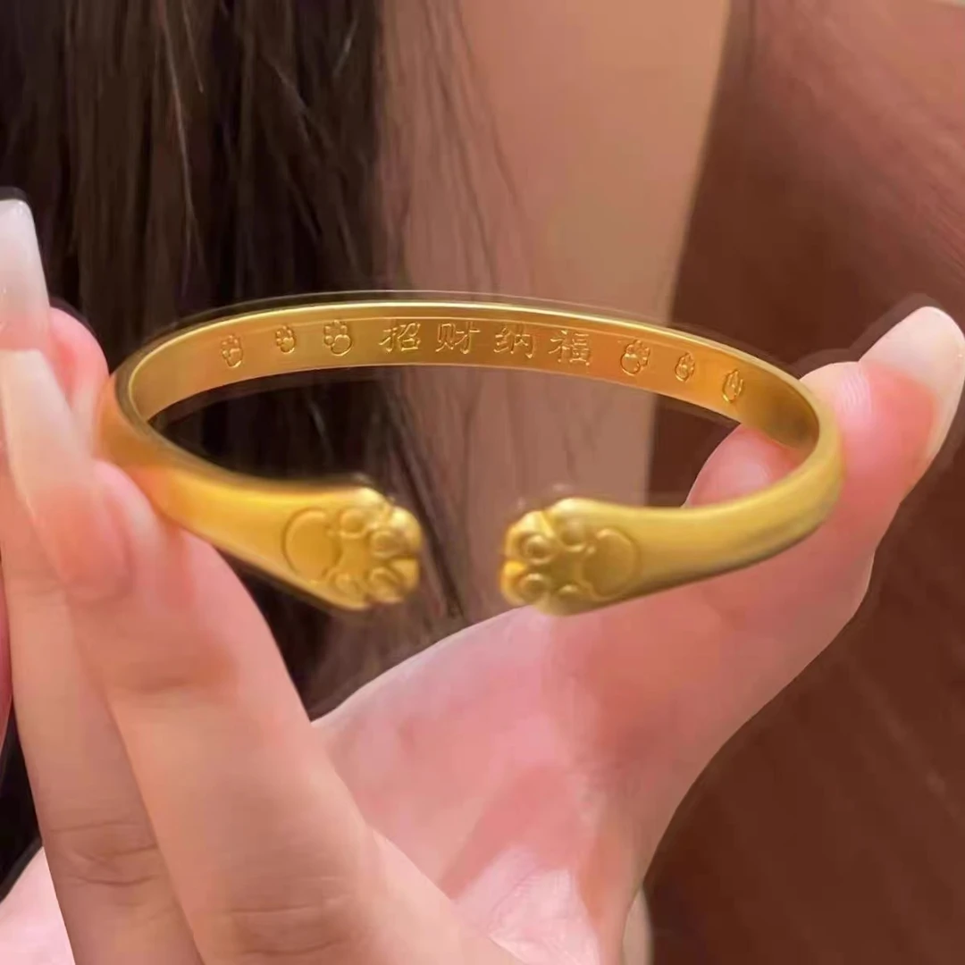 铜合金手镯 国潮民族风招财纳福猫抓手镯时尚百搭手镯首饰