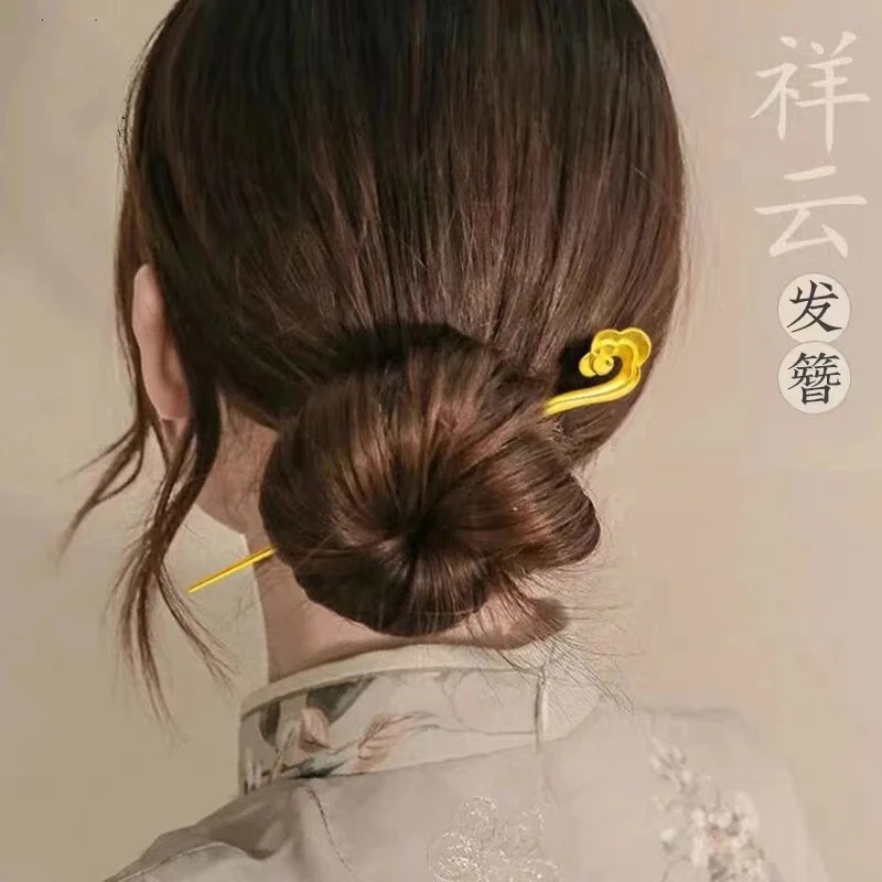 土拉兔宝钗祥云发簪宫廷盘发古典简约中国风首饰轻奢