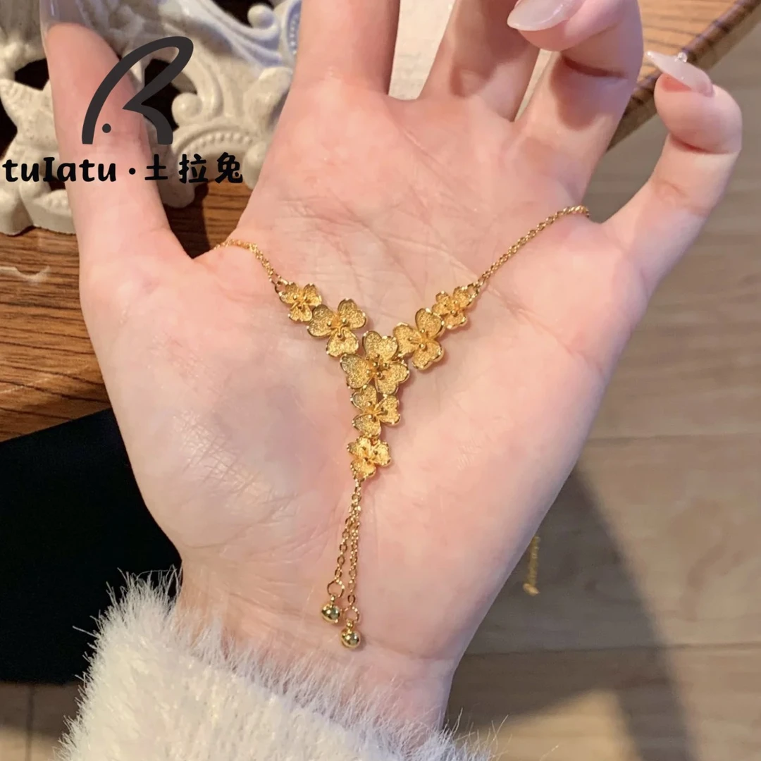 铜合金项链 新中式花瓣流苏项链高级感精致Y字型吊坠设计锁骨链