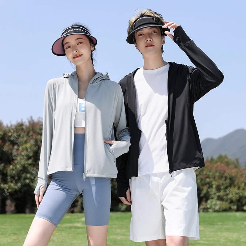 骑行男款防紫外线夏季薄款冰丝防晒服带遮阳帽檐情侣款骑车专用