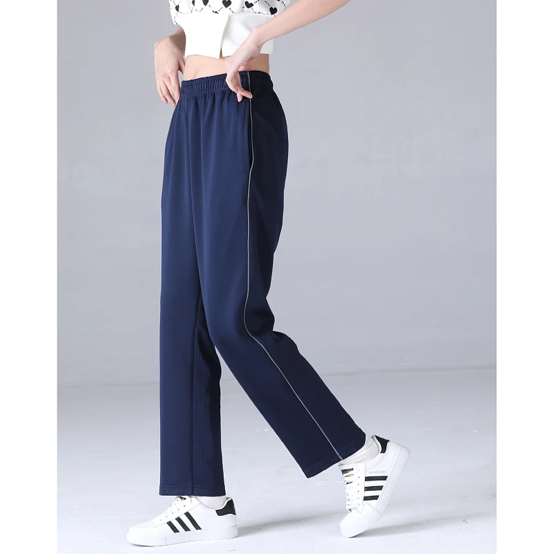 南韩丝细反光条透气款学生日常出行校裤藏蓝色直筒宽松版型休闲裤