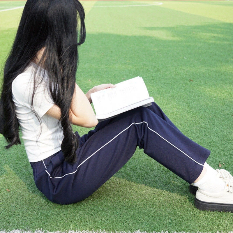 细反光条校裤男女小学生初中高中藏蓝色黑色春夏季运动直筒长裤
