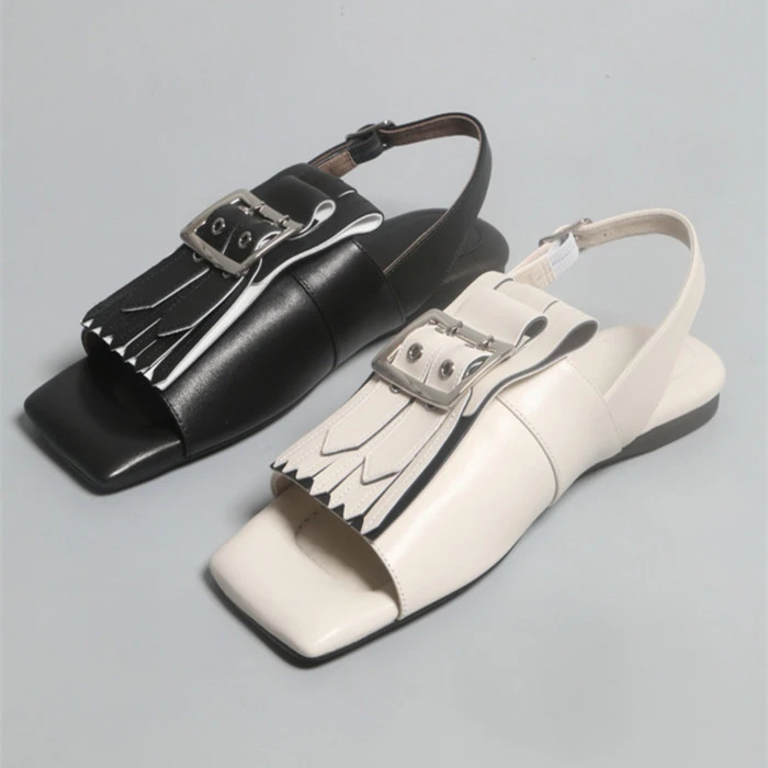 新款防滑鞋底平跟山羊皮按摩底很舒服平底女凉鞋子