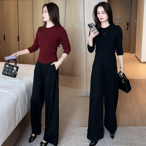 早秋季设计感洋气时尚气质小个子减龄长袖圆领T恤