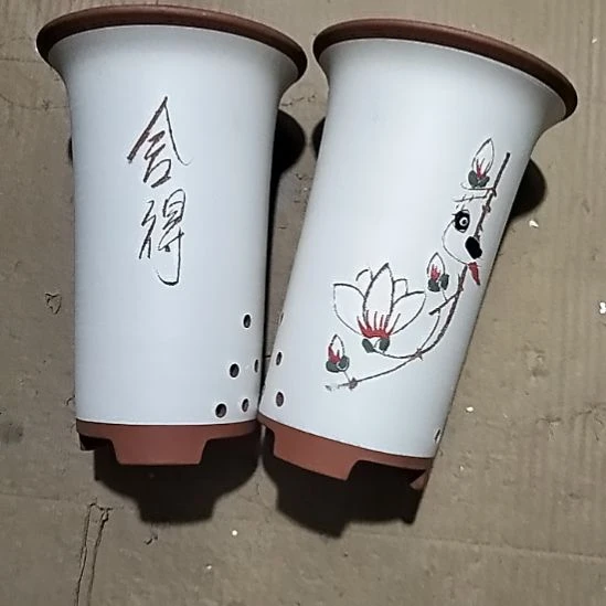 紫砂20CM（含）-50CM（不含）彩绘兰花盆两个微瑕