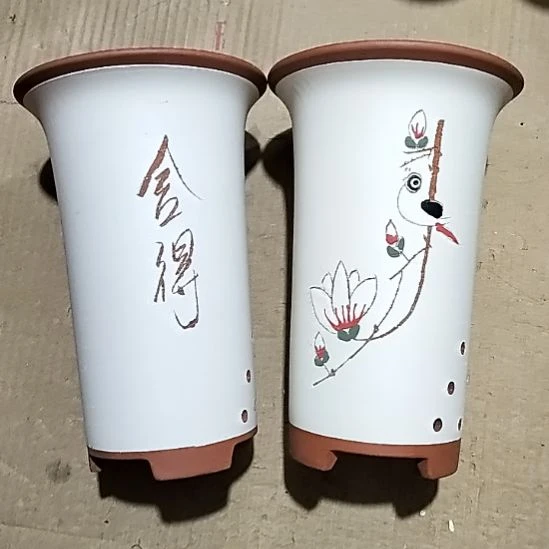 紫砂20CM（含）-50CM（不含）彩绘兰花盆两个微瑕