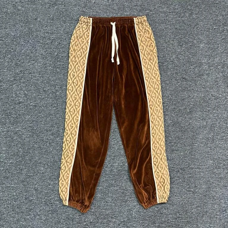 Gucci／古驰侧边印花丝绒卫裤／xs码／99新／Sl000313