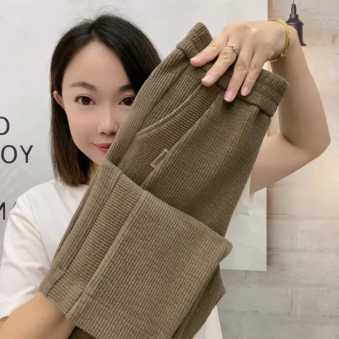 8800秋冬新款欧棉绒直筒裤高腰高弹力阔腿裤休闲裤洋气百搭妈妈裤