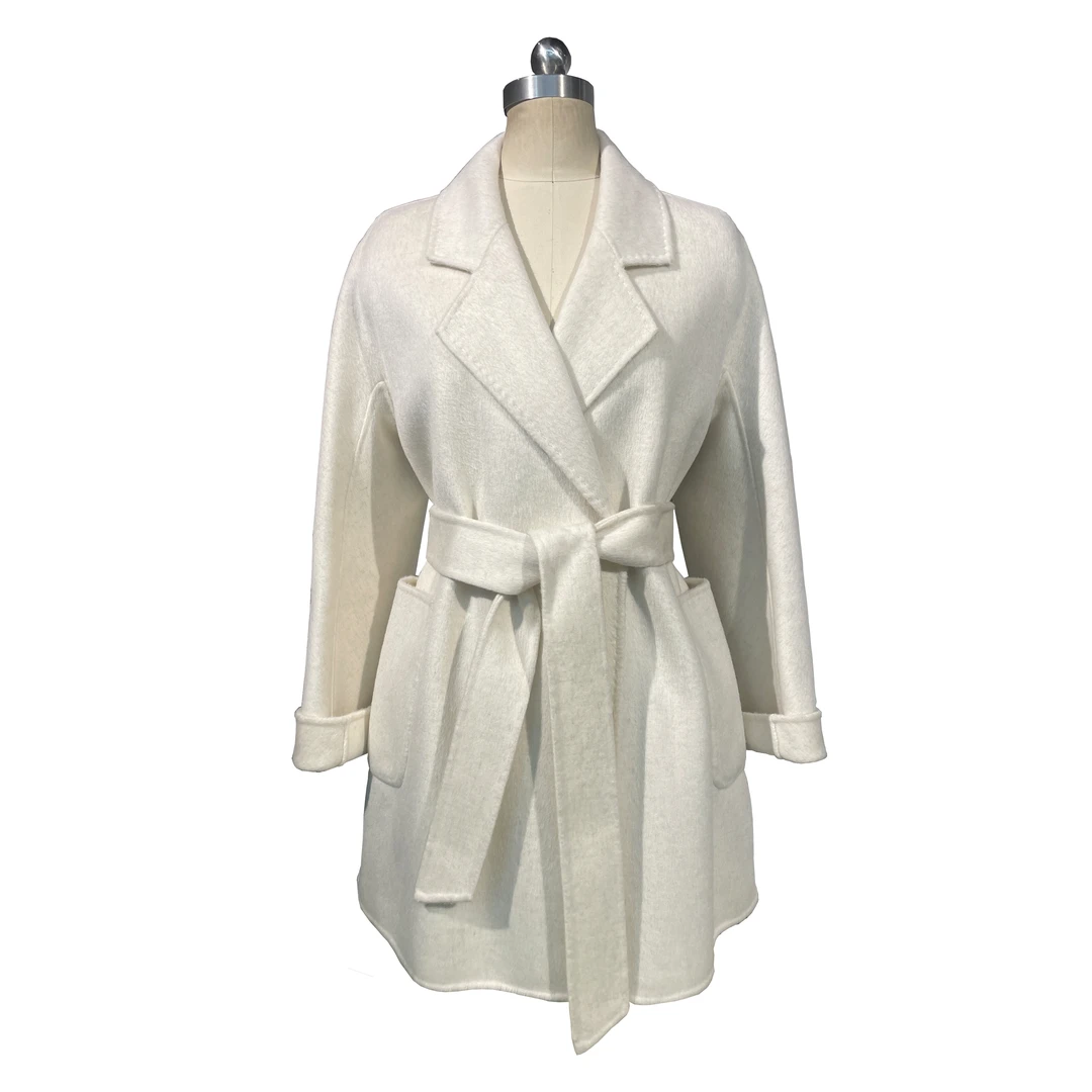 100%美丽诺羊毛浴袍款小个子双面大衣气质轻奢中长款外套女2220