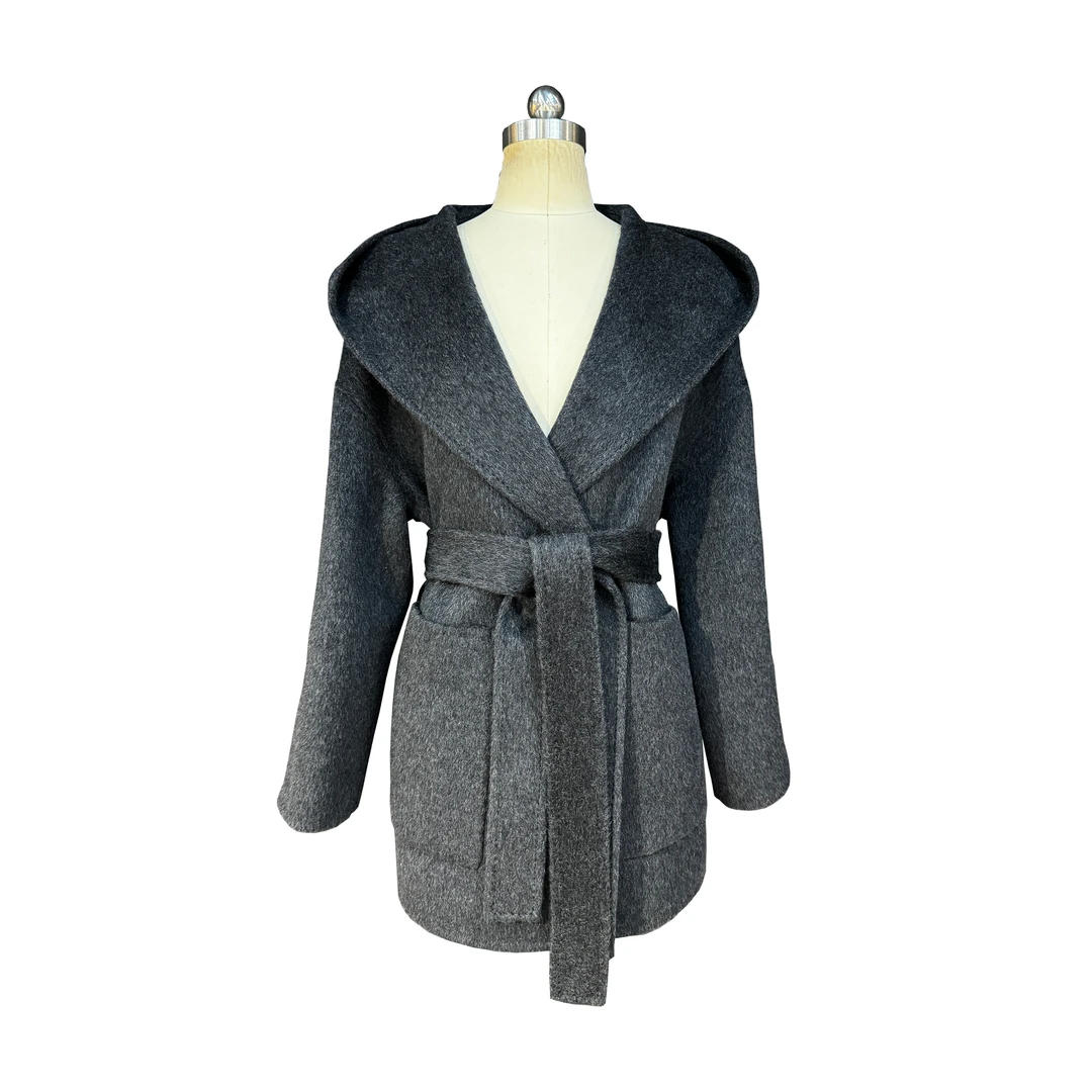 牦牛绒加厚保暖中长连帽款大衣2024秋冬新款小个子质感百搭高级女