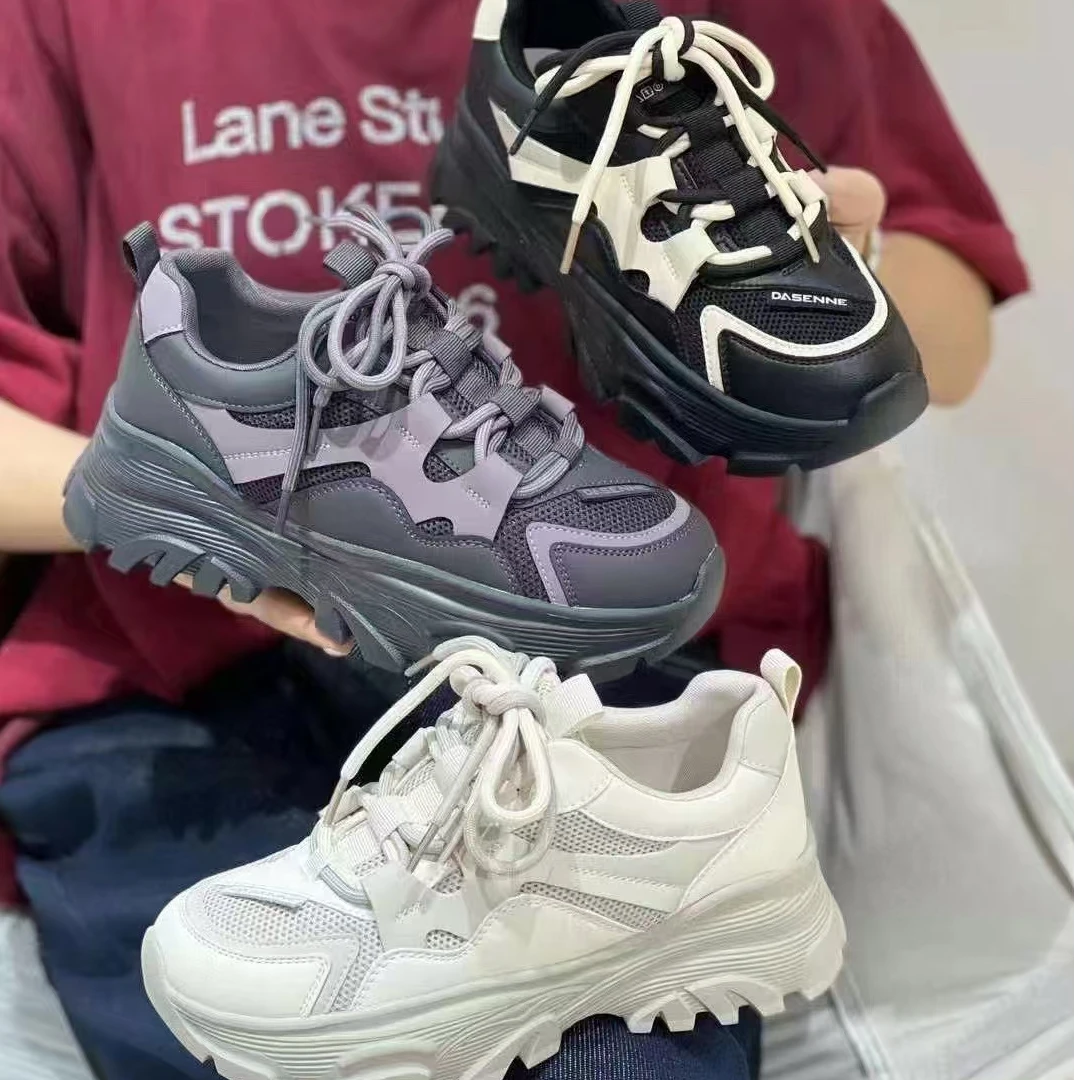 迪派雅新款老爹鞋百搭轻底舒适女鞋休闲运动厚底增高鞋子时尚女士