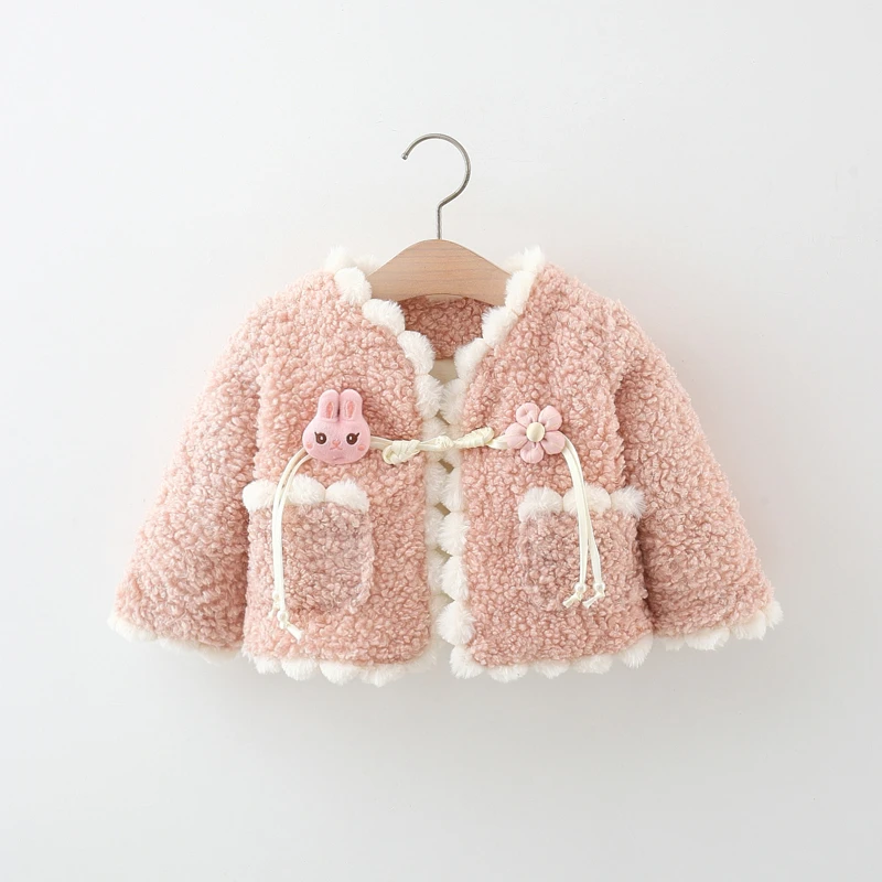 童装女童2024新款冬装女宝宝加绒加厚毛毛外套小童韩版百搭上衣