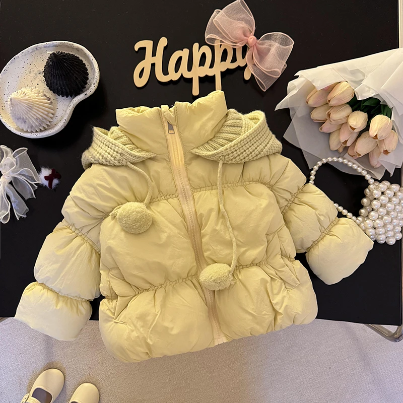 童装女童连衣裙针织连帽棉服2024新款冬装韩版休闲小童女宝宝棉衣