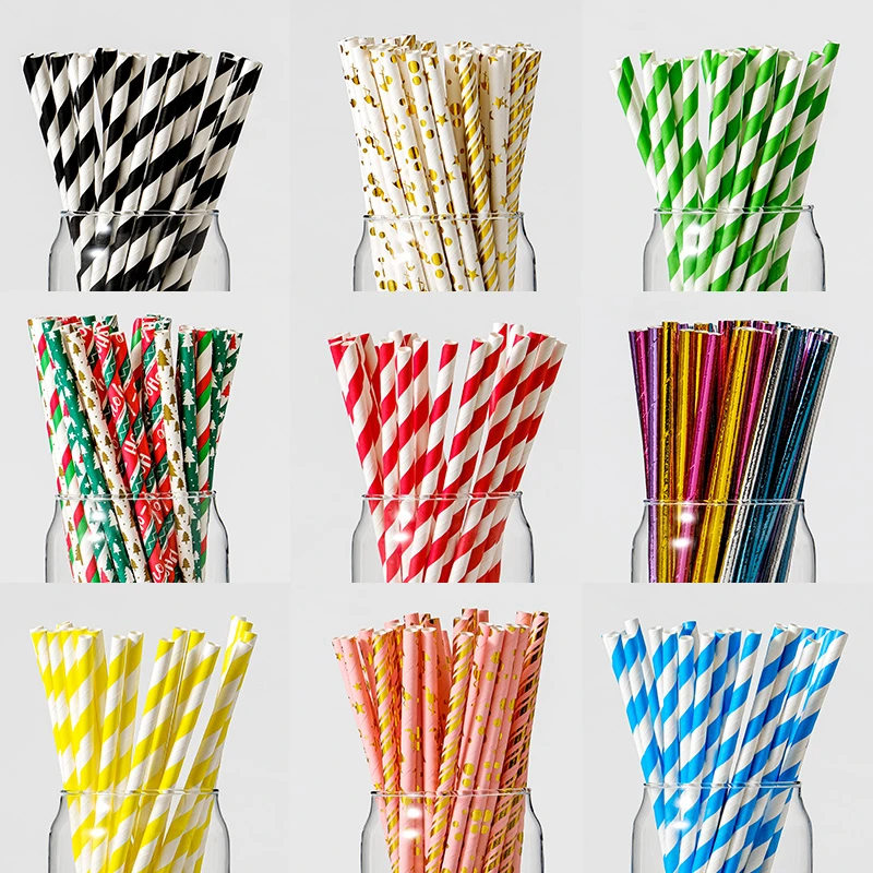 彩色纸吸管一次性环保纸质莫吉托鸡尾酒装饰艺术果汁饮料圣诞吸管