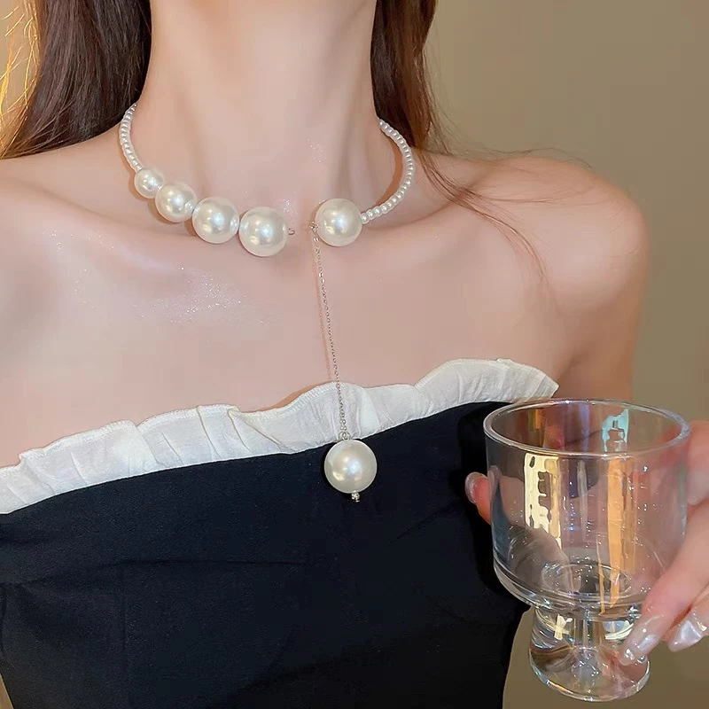 非金属仿珍珠吊坠 仿珍珠串珠流苏项圈轻奢高级感小众choker项链