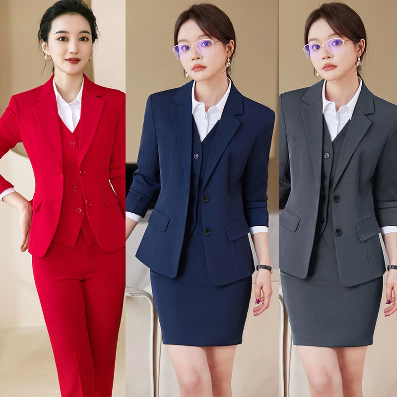 两粒扣西装套装女职业商务正装秋冬季酒店前台销售经理工作服西服