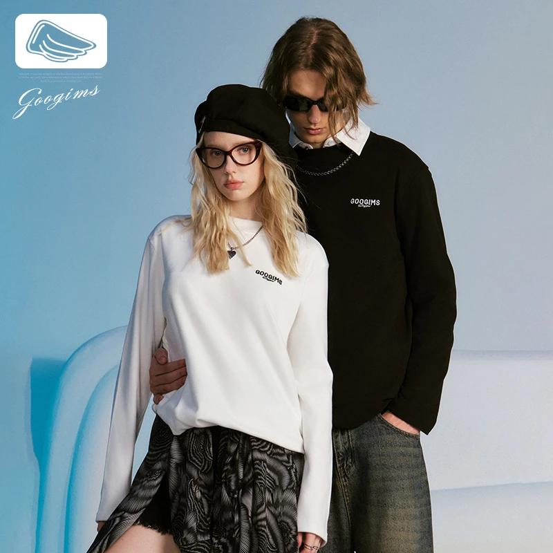 韩国Googims圆领套头卫衣男女同款无帽纯色休闲宽松长袖打底衫女