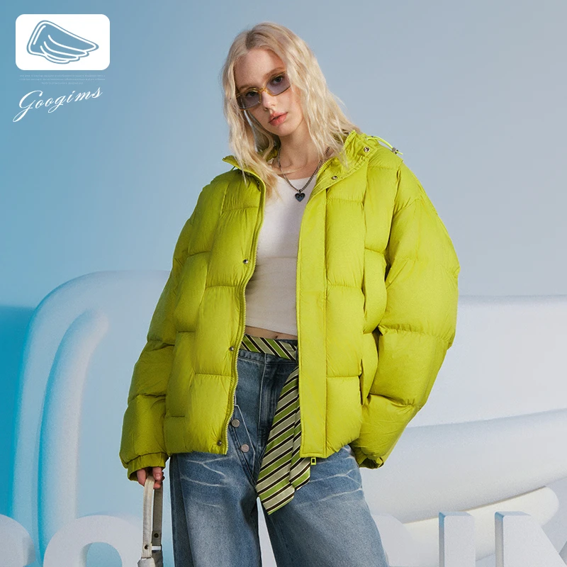 Googims编织棉服男女同款冬季加厚保暖棉衣情侣潮流百搭外套7105