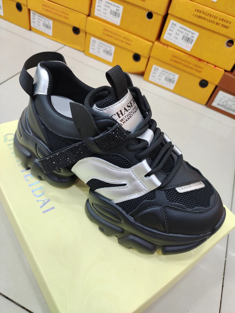 女鞋 老爹鞋真皮 黑色时尚百搭透气网面潮流