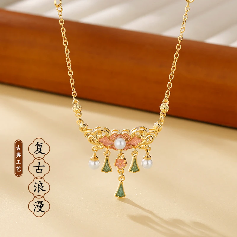 吊坠925银 2024新款绝美新中式粉色芍药项链高级感锁骨链毛衣