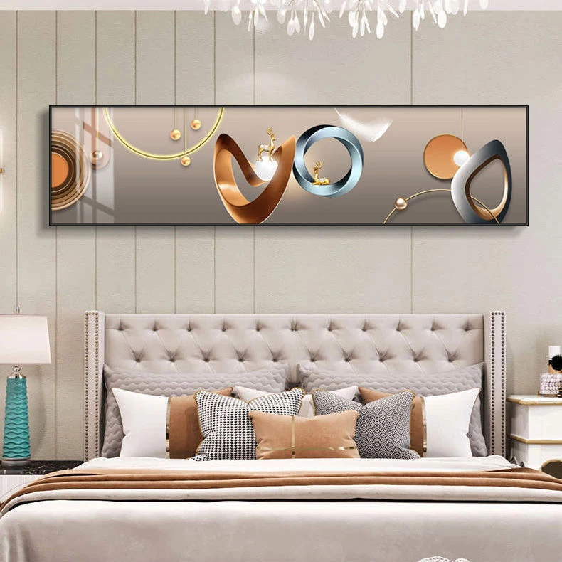 现代简约轻奢风格卧室床头装饰画铝合金边框立体手工晶瓷画挂画