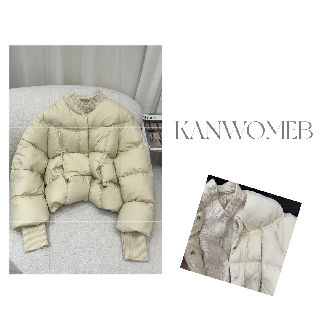 【媚儿推荐】假两件针织拼接90白鸭绒羽绒服女