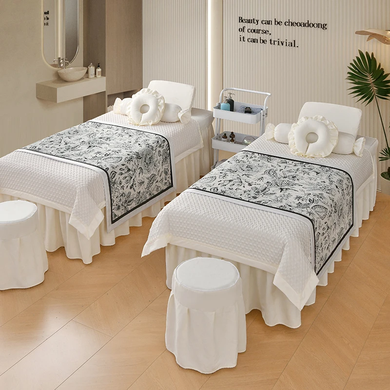 高档四季通用美容院床罩四件套美体按摩理疗SPA美容床罩四件套