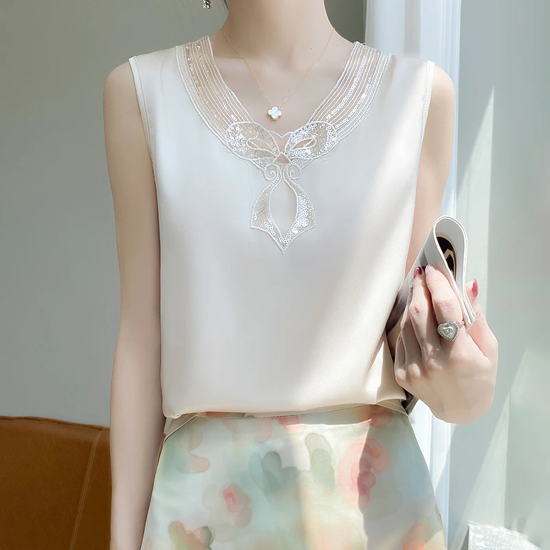 24新款吊带内搭打底衫女蕾丝边慵懒风宽肩吊带夏季宽松百搭气质