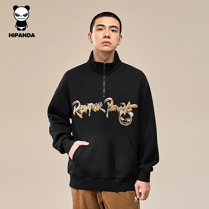 HiPanda你好熊猫秋季男上衣半拉链潮流百搭时尚立领套头长袖卫衣