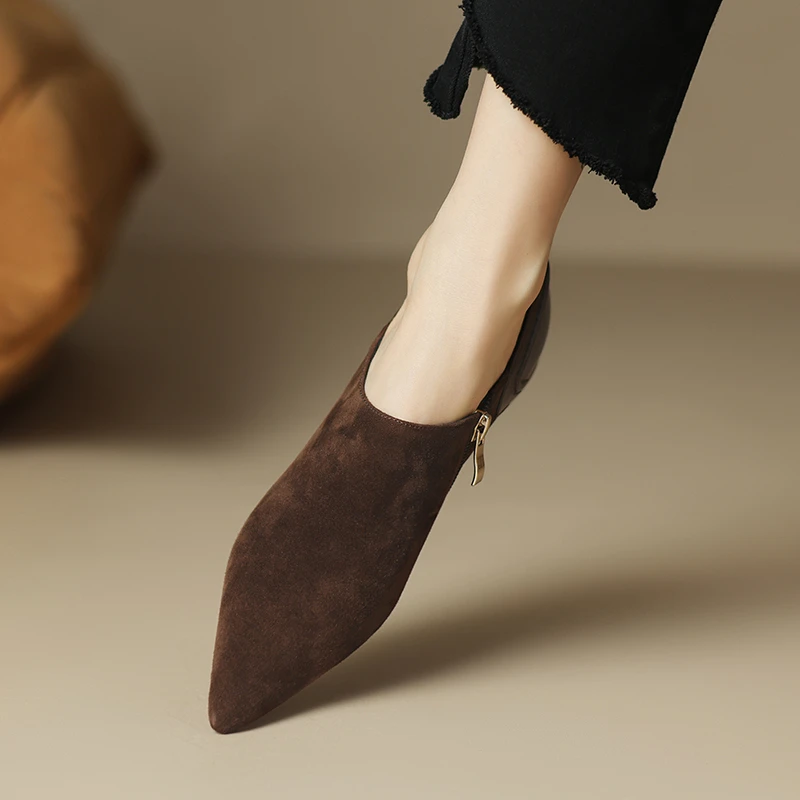 羊皮版真皮单鞋女千金风学院风深口时尚粗跟复古平底低跟细跟百搭